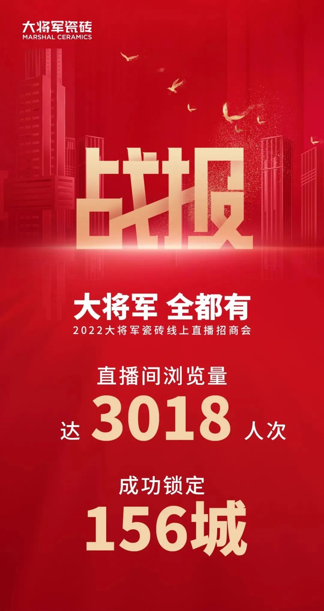 2小時，156城！大將軍瓷磚2022首場直播招商峰會圓滿收官！(圖2)
