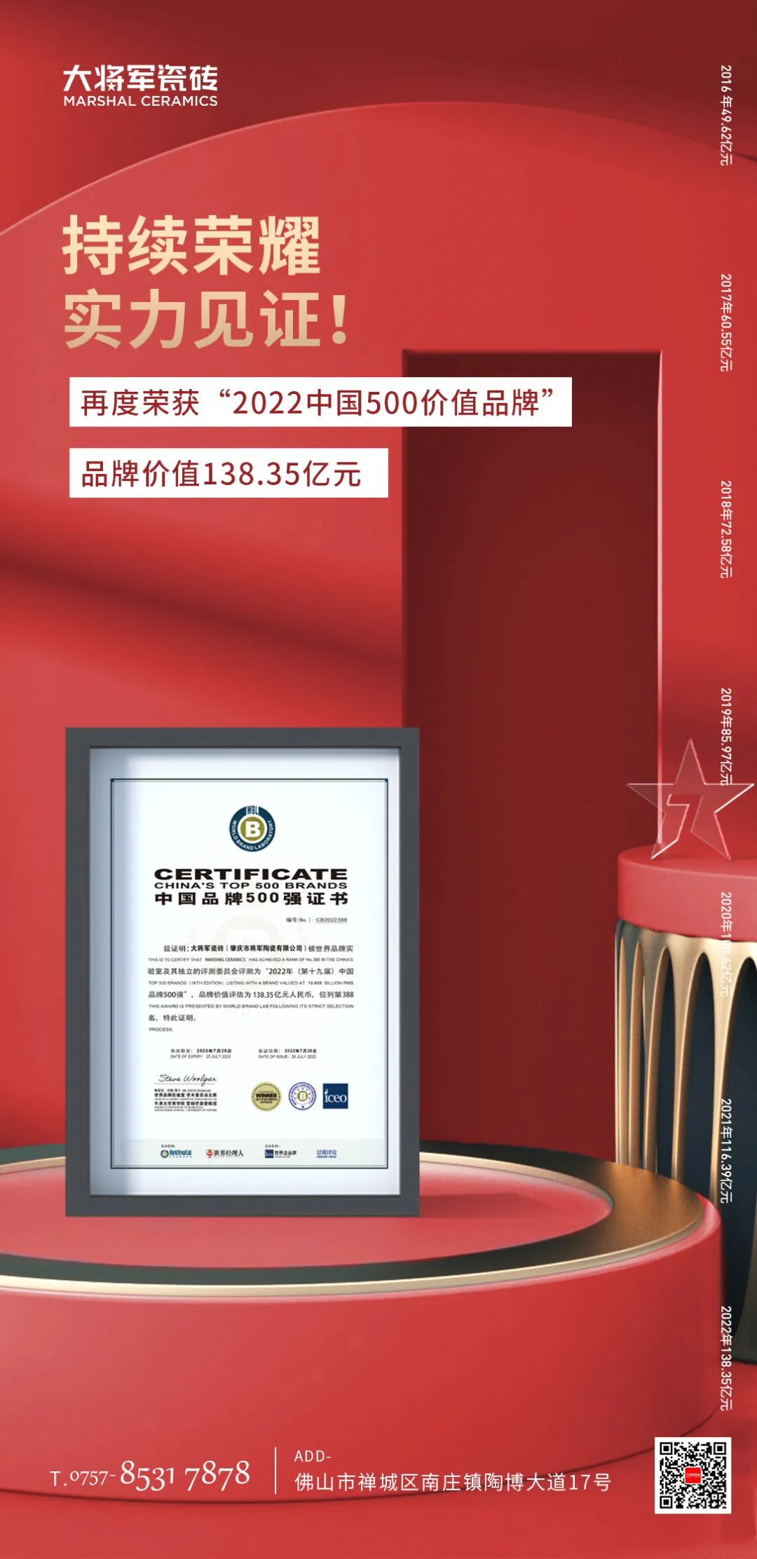 步履不停！138.35億元！大將軍瓷磚連續(xù)7年上榜中國500價(jià)值品牌！(圖3)